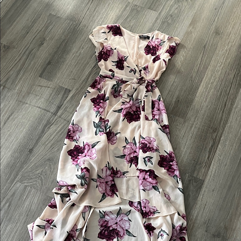 Lulu's Floral High Low Dress - Purple and Cream